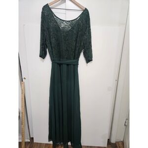 Pinup Fashion Green Lace Chiffon Maxi Dress 24W Plus Size 3/4 Sleeve Formal Gown